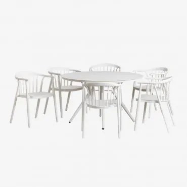 Conjunto De Mesa Redonda Ø125 Cm Em Alumínio Valerie E 6 Cadeiras De Jardim Em Polipropileno Ivor Branco Glacial - Sklum
