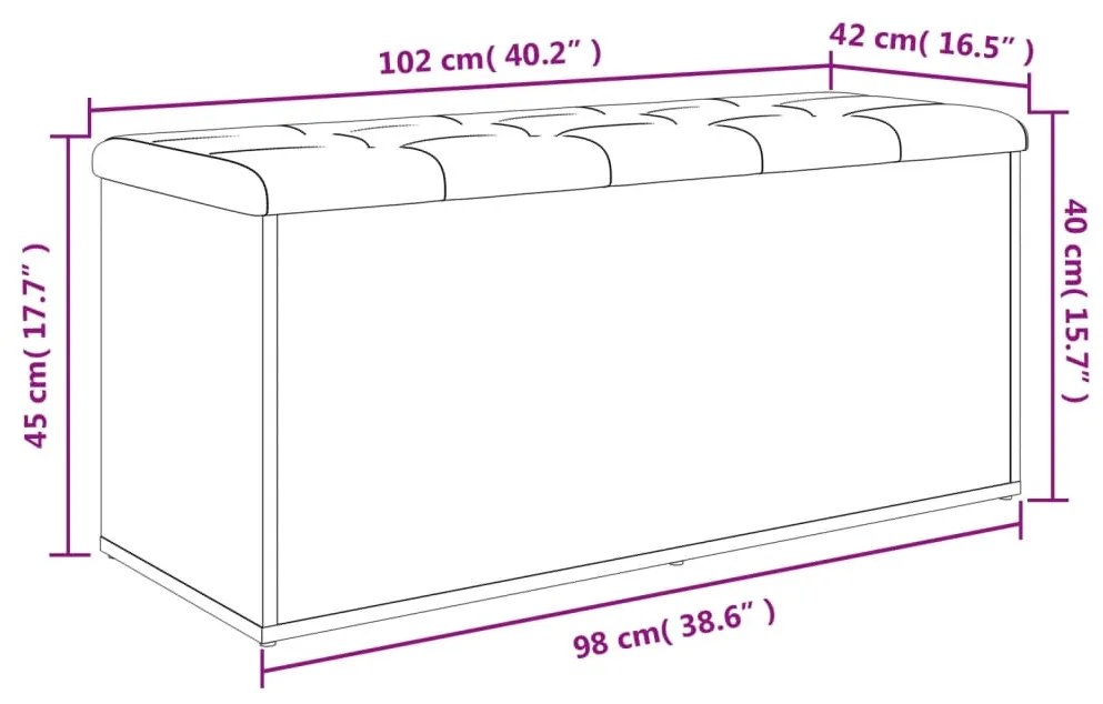 Banco arrumação 102x42x45 cm derivados madeira cinzento sonoma