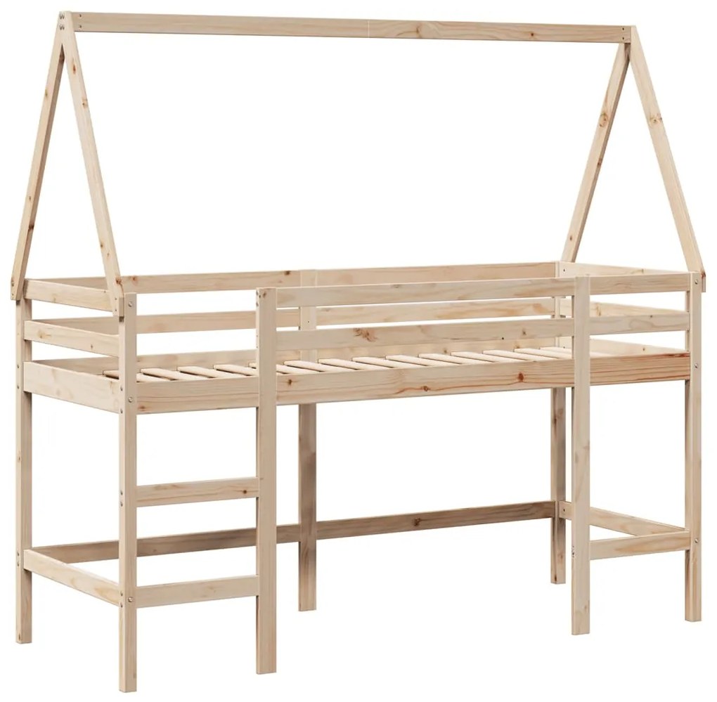 Cama alta c/ escada e telhado 90x190 cm pinho maciço