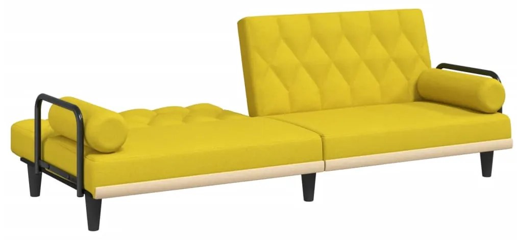 Sofá-cama com apoio de braços tecido amarelo-claro