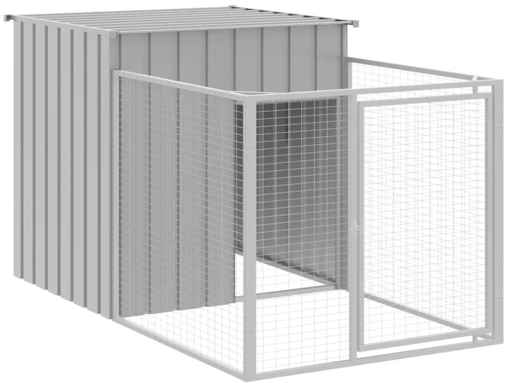 Casota cães c/ parque 110x609x110 cm aço galvaniz. cinza-claro