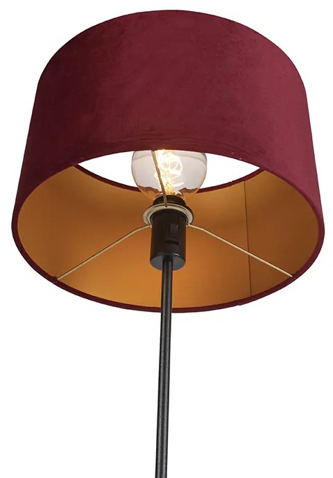 Candeeiro de pé preto com cúpula de veludo vermelho e dourado 35 cm - Parte Country / Rústico