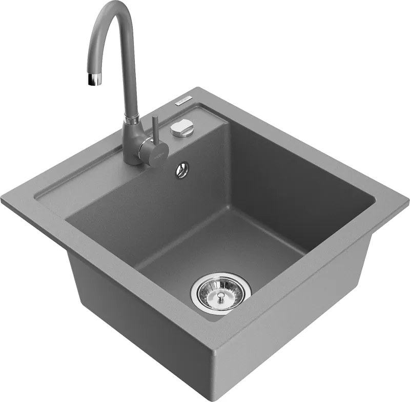 Mexen Vito lava-loiças de granito com 1 cuba e torneira de cozinha Telma, cinza - 6503-71-670200-71