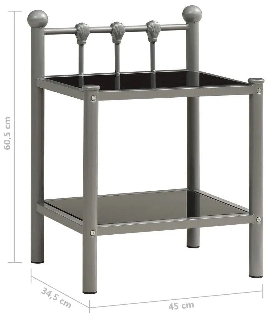 Mesas de cabeceira 2 pcs metal cinzento e vidro preto
