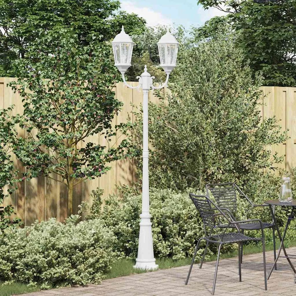 vidaXL Poste de Luz de Jardim com 2 Lâmpadas E27 Branco 235 cm Alumínio