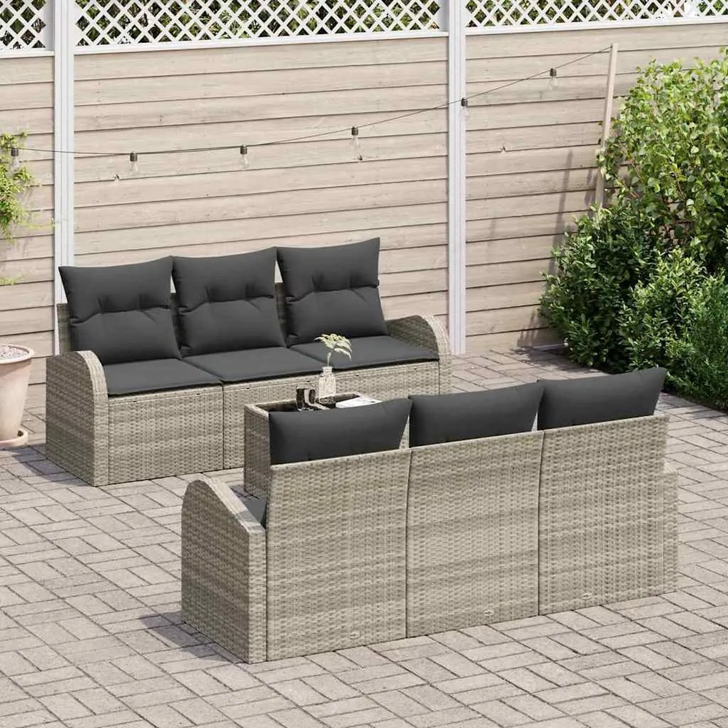 Conjunto de Sofás de Jardim de 7 Peças com Almofadas Cinzento-claro Vi