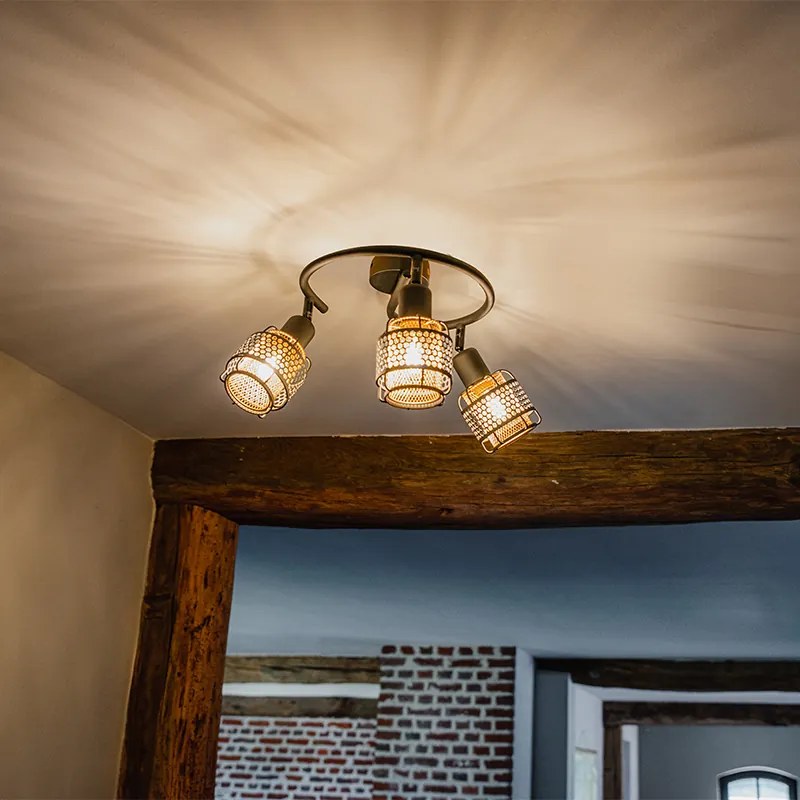 Candeeiro de teto design preto com dourado 3 luzes redondo - Noud