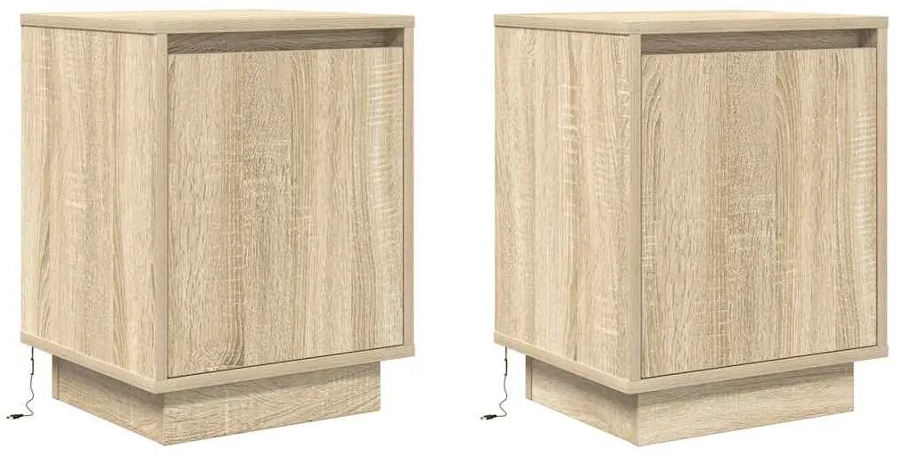 Mesas cabeceira c/ luzes LED 2 pcs 38x34x50cm carvalho sonoma
