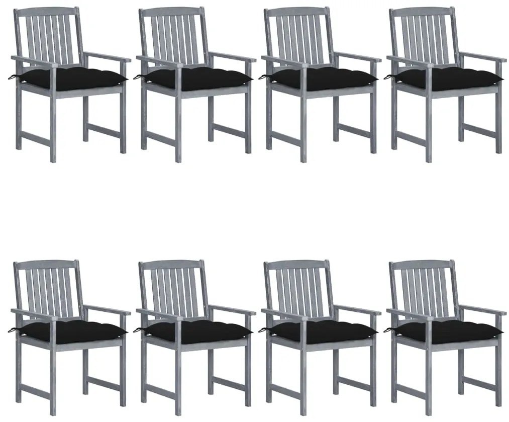 Cadeiras de jardim c/ almofadões 8 pcs acácia maciça cinzento