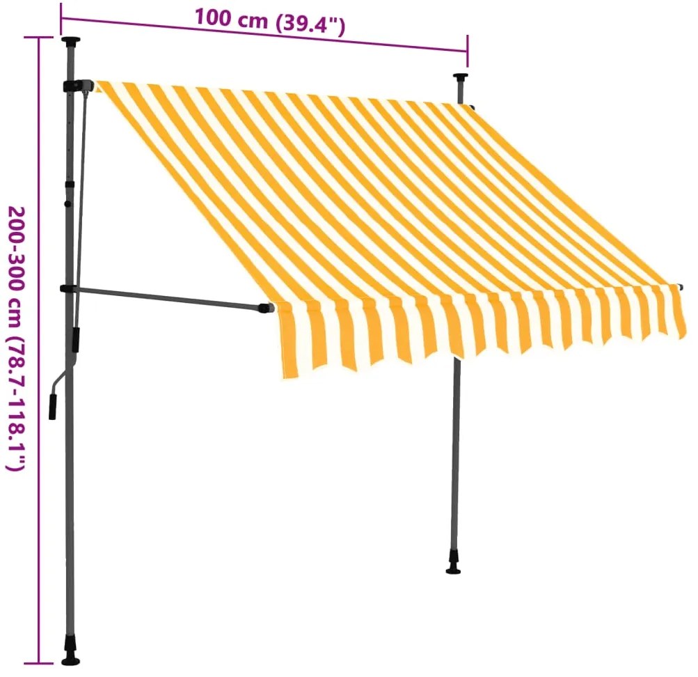Toldo retrátil manual com LED 100 cm branco e laranja