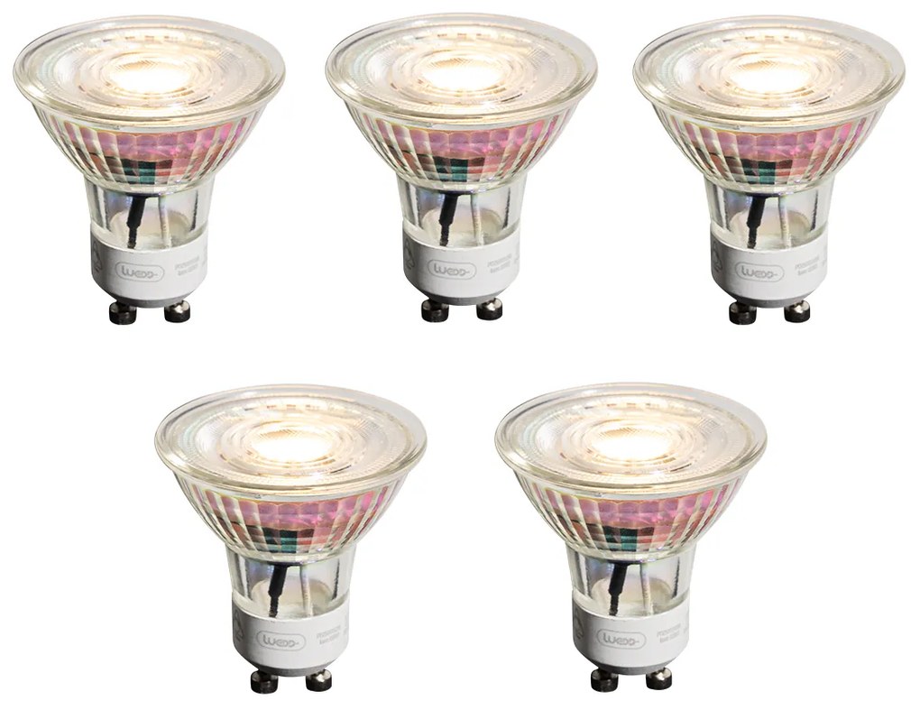 Conjunto de 5 lâmpadas LED GU10 50mm reguláveis transparente 4,9W 450 lm 2700K