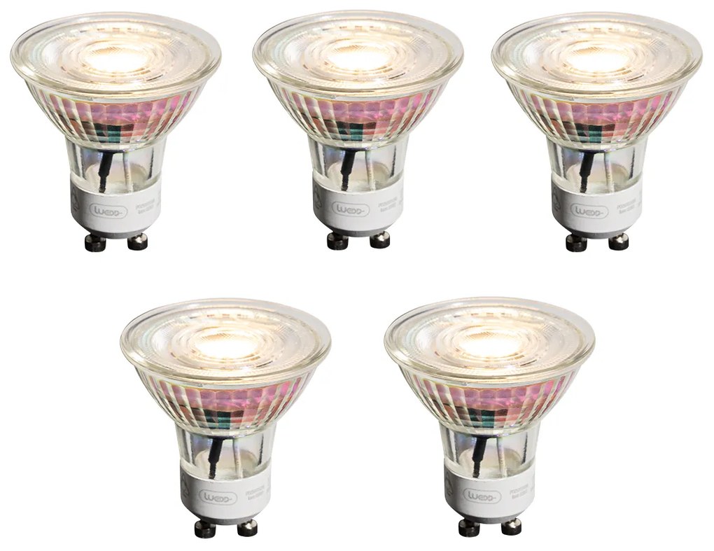 Conjunto de 5 Lâmpadas LED GU10 50mm Reguláveis Transparentes 4.9W 450 lm 2700K