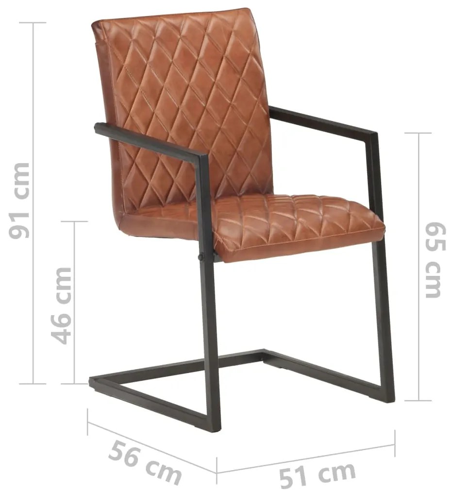 Cadeiras de jantar cantilever 4 pcs couro genuíno castanho