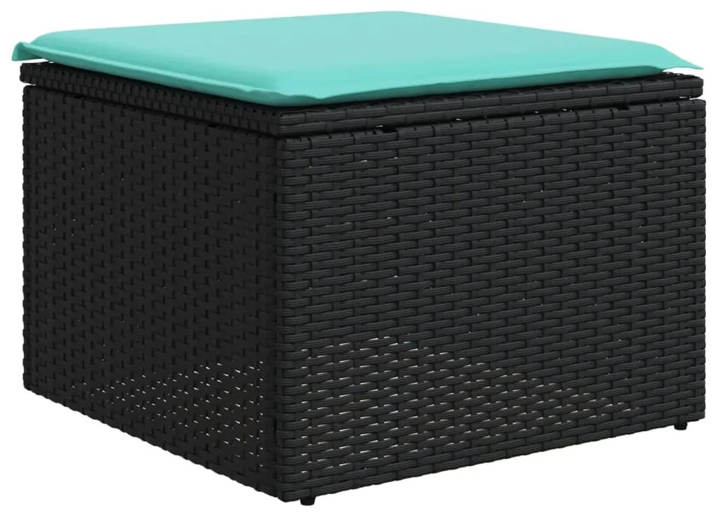 8 pcs conjunto de sofás p/ jardim c/ almofadões vime PE preto