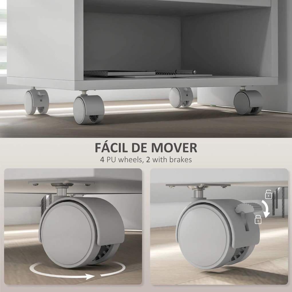 Móvel para Impressora com Rodas Suporte para Impressora com Compartimentos Abertos para Escritório Estúdio 40x30x36 cm Branco