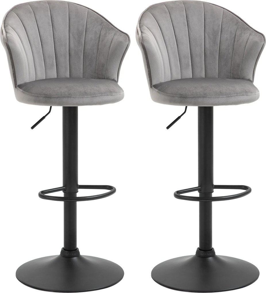 HOMCOM Conjunto de 2 banquetas de bar giratórias com encosto Toque em veludo Banqueta bistrô com altura ajustável Sem braços Espuma Cinza 54 x 56 x 91-111 cm | Aosom Portugal