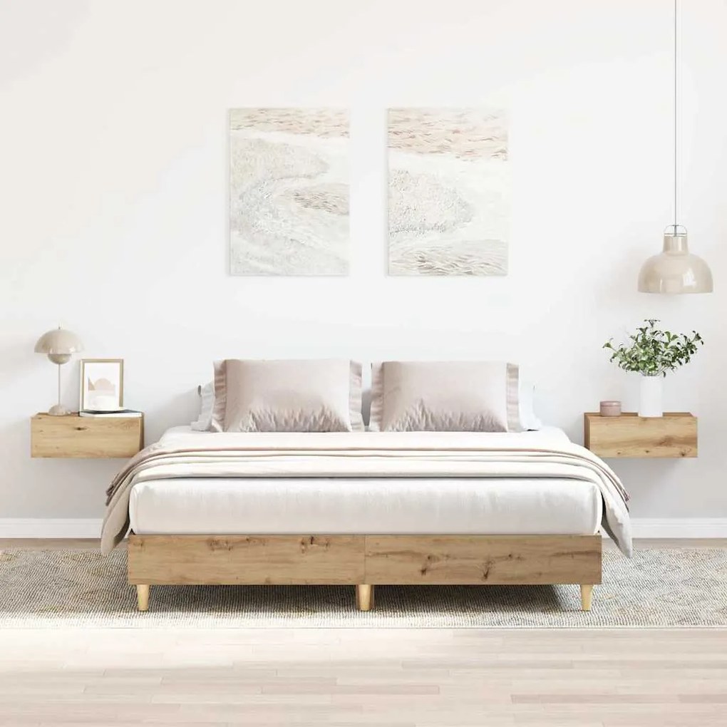 vidaXL Estrutura cama sem colchão 140x200 cm carvalho artesanal