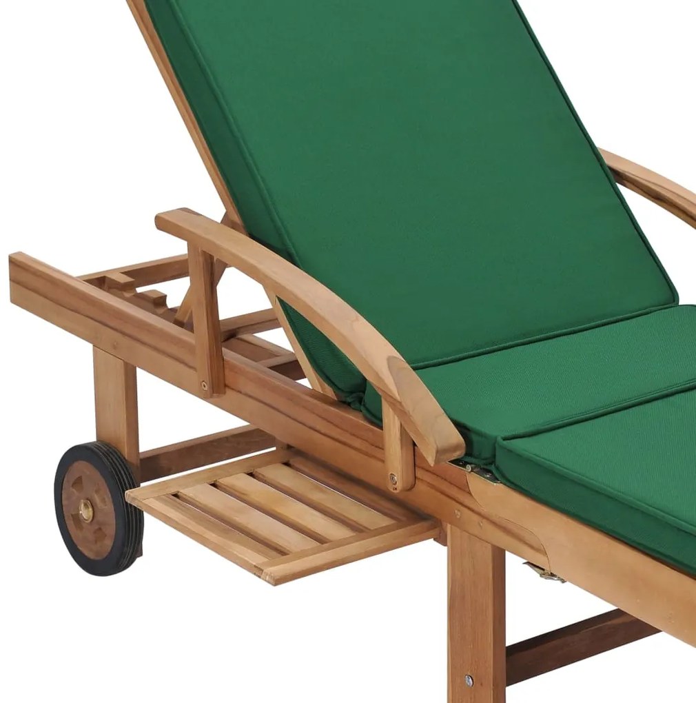 Espreguiçadeiras c/ almofadões 2 pcs madeira teca maciça verde