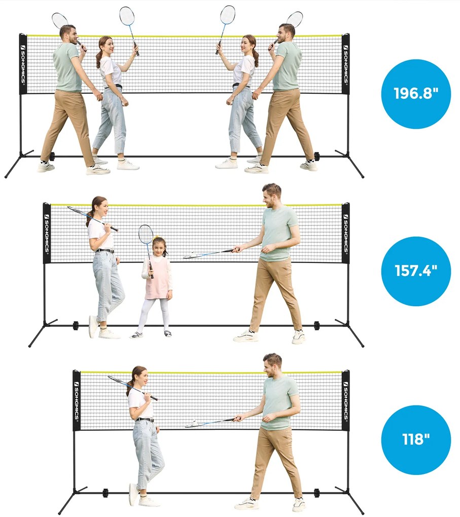 Rede de badminton 500 x 103 x 155 cm com bolsa de transporte preta e amarela