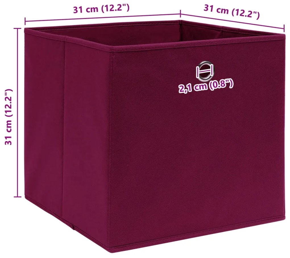 Caixas de arrumação 10 pcs 32x32x32 cm tecido vermelho escuro