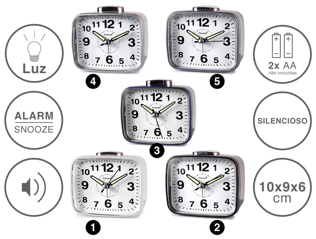 Despertador Timemark Analogico Plástico Multicor 10X9X6cm