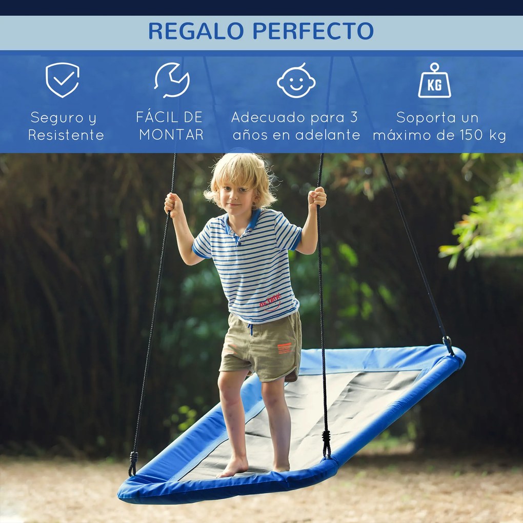 Outsunny Balanço para crianças acima de 3 anos de jardim ninho retangular até 150 kg com cordas ajustáveis Tecido Oxford 900D e metal 150x80x180 cm azul