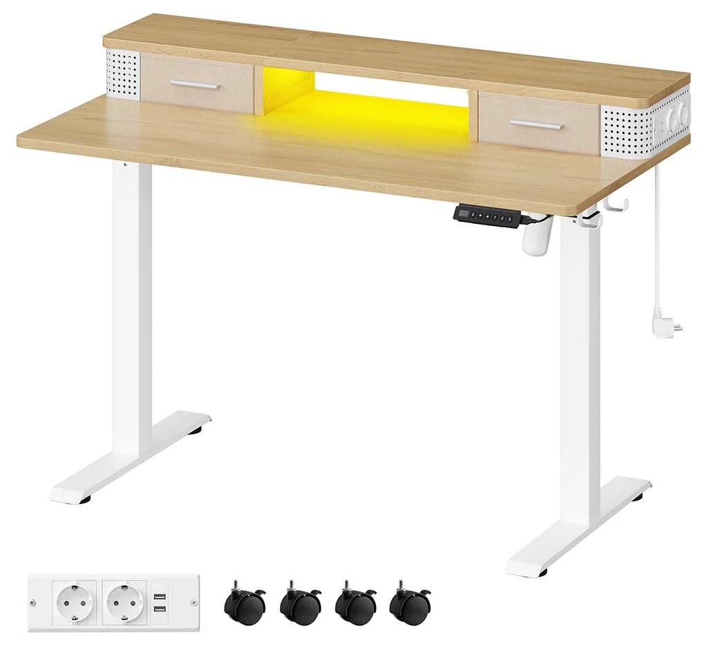 Secretária eléctrica com Luz LED e regulável em altura 60 x 120 x (72-120) cm Natural