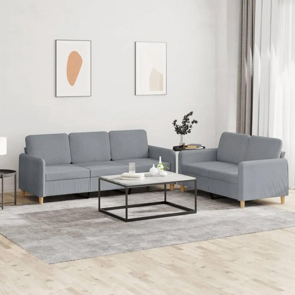 3202118 vidaXL 2 pcs conjunto de sofás com almofadões tecido cinzento-claro