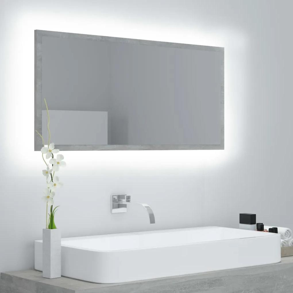 804936 vidaXL Espelho casa de banho LED 90x8,5x37cm contrapl. cinza cimento