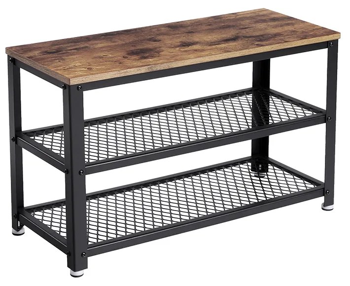 Banco de sapatos VASAGLE, sapateira com 2 prateleiras, organizador de sapatos, 73 x 30 x 45 cm, entrada, sala de estar, corredor, estrutura de aço, estilo industrial, marrom rústico e preto LBS73X