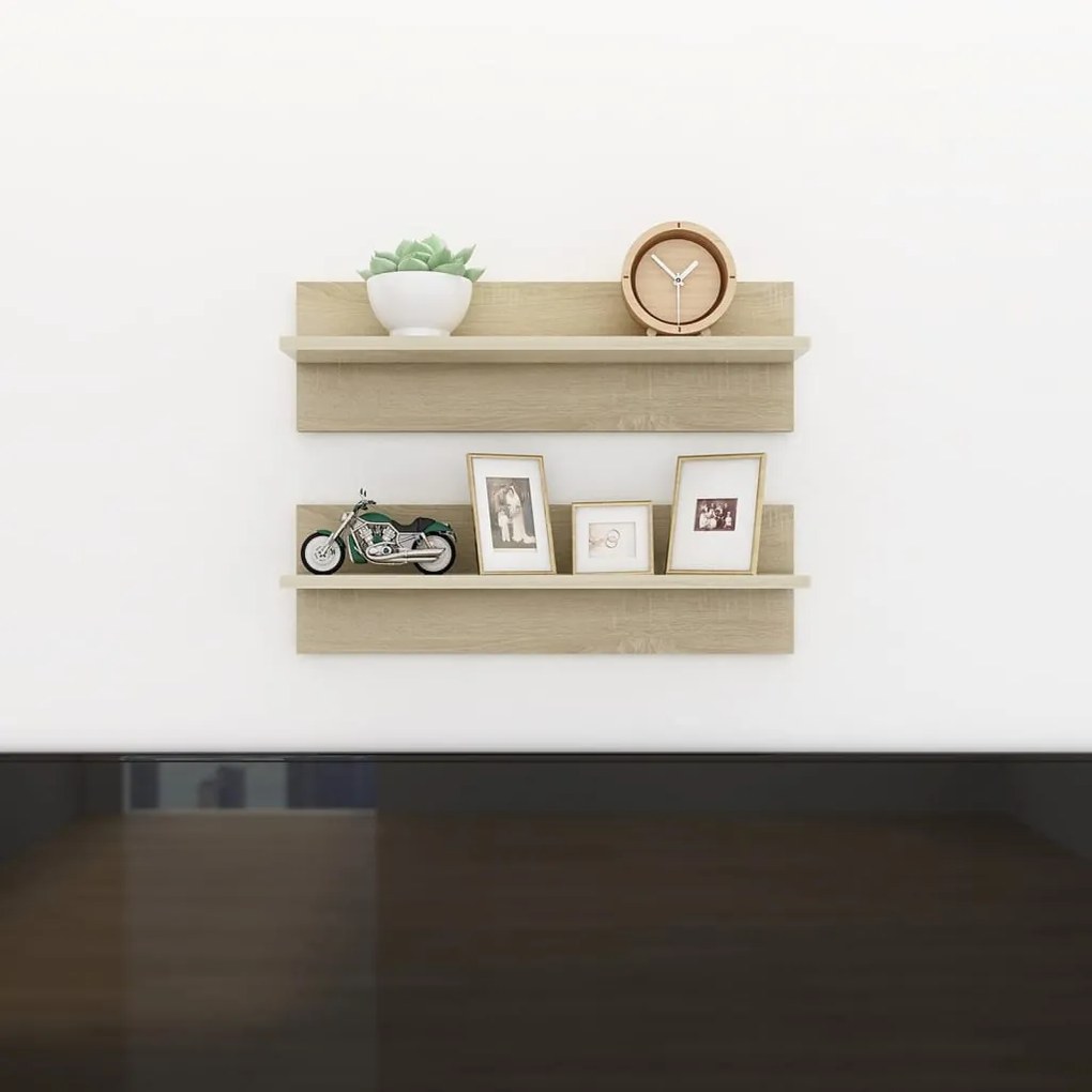 vidaXL Estantes de parede 2pcs 60x11,5x18 cm contrapl. carvalho sonoma