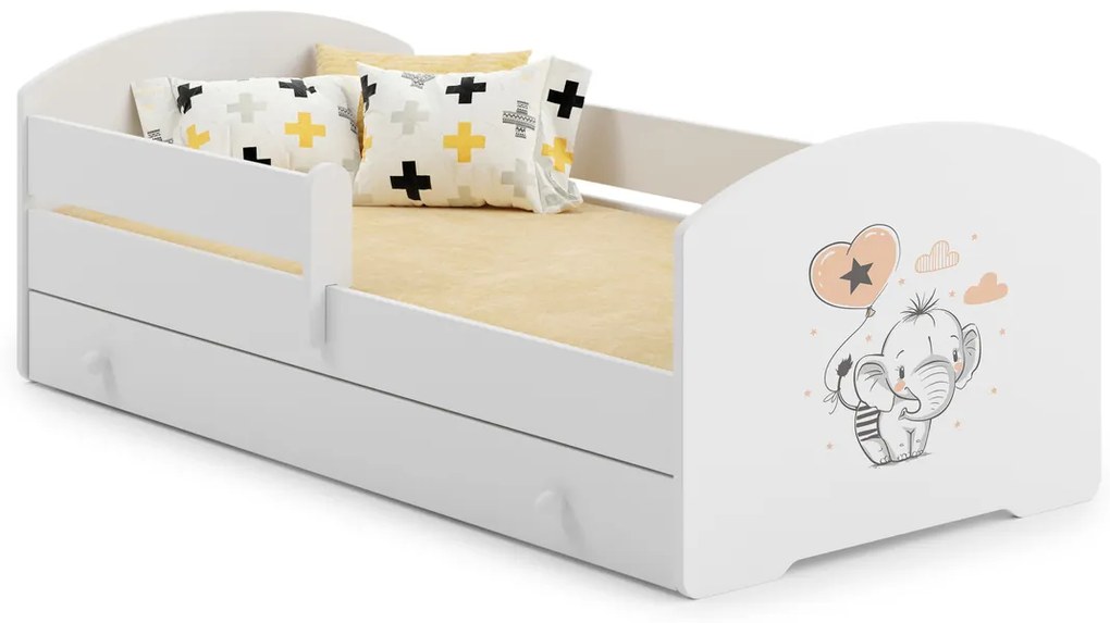 Cama infantil branca elefante com gaveta LUK 160x80 - colchão e estrado incluído