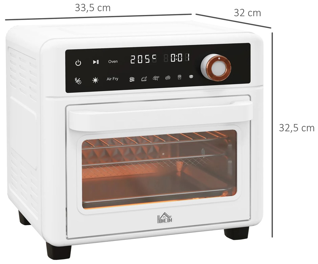 Mini Forno Elétrico Multifuncional de 13L 12000W com 12 Modos Temporizador e Temperatura Ajustável 33,5x32x32,5 cm Branco