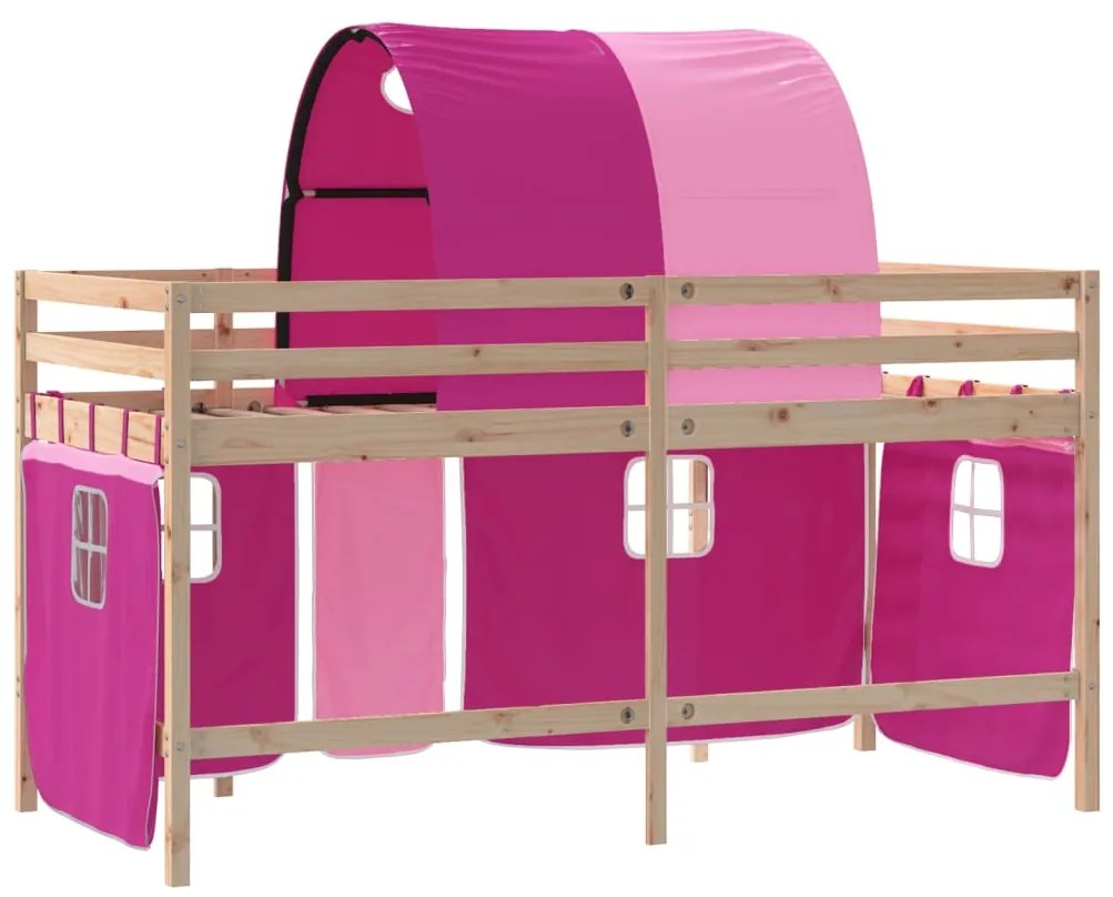 Cama alta p/ criança c/ túnel 80x200 cm pinho maciço rosa