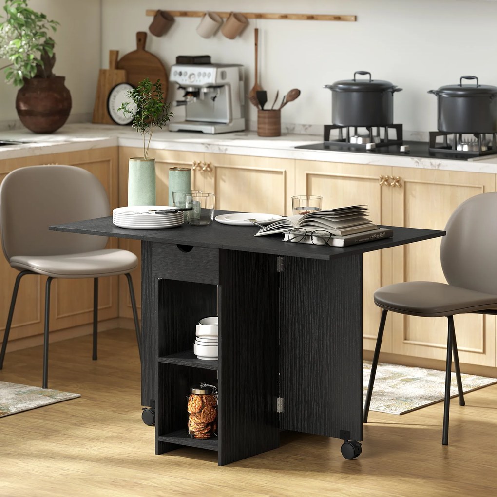 Mesa de Jantar Dobrável, 120 x 72 x 75 cm (CADEIRAS NÃO INCLUIDAS), com Arrumação Integrada, Preta