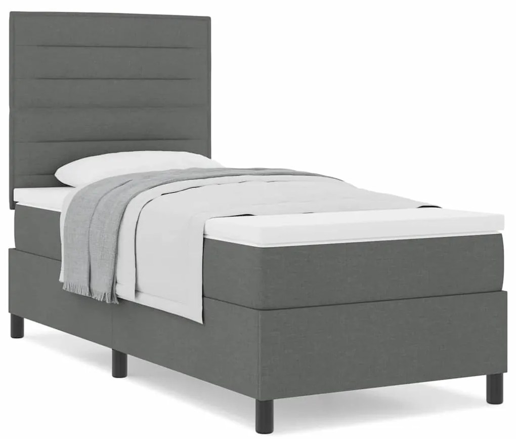 Cama Box com Colchão Cinza Escuro 100x200 cm Tecido