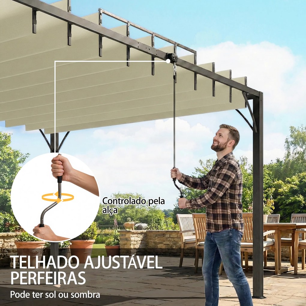 Pérgola 3,90x2,95 para Jardim com Desenho de Lâminas Superiores Giratórias até 135° Proteção UV 50+ para Pátio Terraço Creme