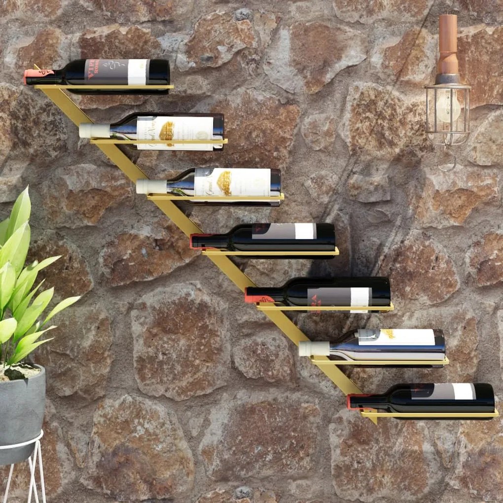 vidaXL Garrafeira de parede para 7 garrafas metal dourado