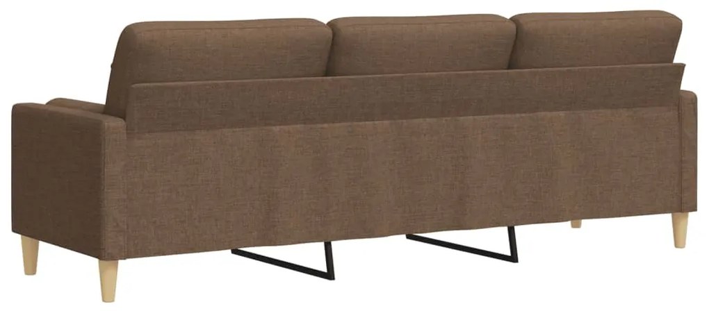 Sofá 3 lugares c/ almofadas decorativas 210 cm tecido castanho