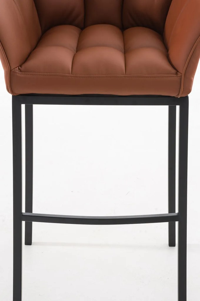Banco de bar Damaso em couro sintético com estrutura preta 64 x 110 x 48 cm Castanho claro