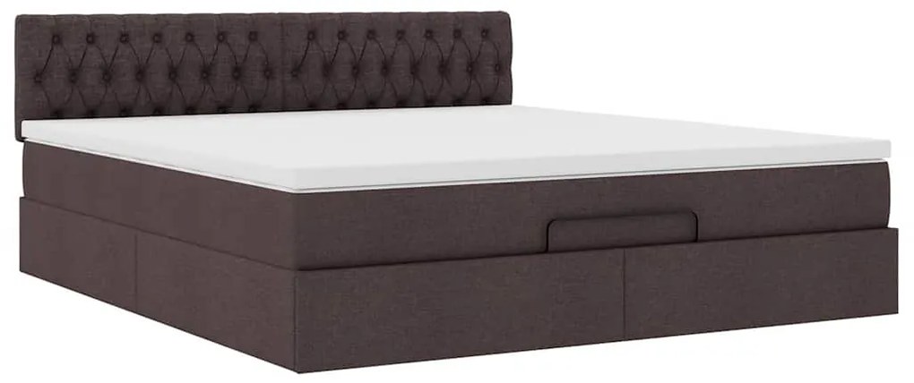 Estrutura de cama otomana com colchão tecido castanho escuro