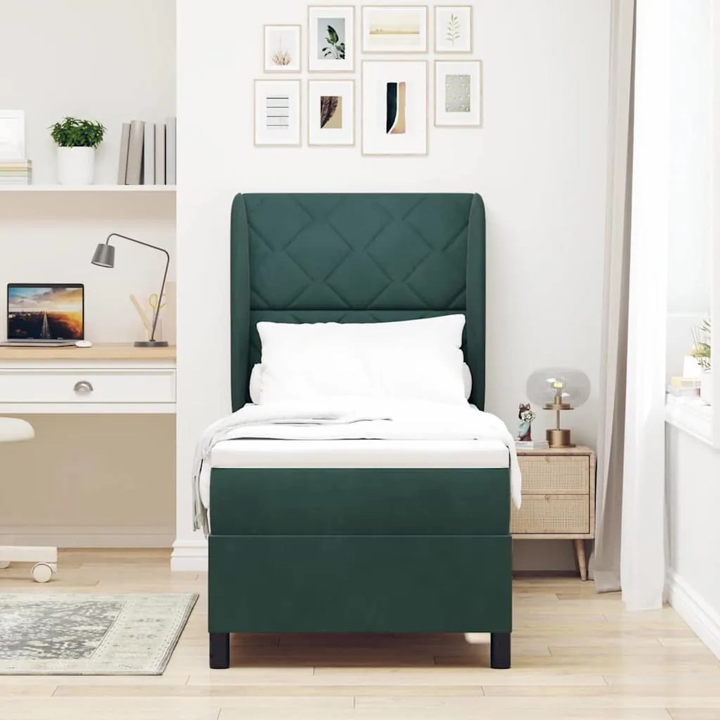Cama com Estrado e Colchão Verde Escuro 80x200 cm - Veludo