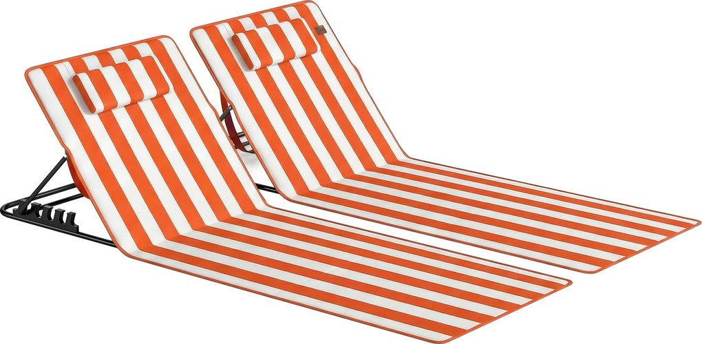 Outsunny Conjunto 2 Espreguiçadeiras Dobráveis Portáteis, Praia, Encosto Regulável, Laranja. | Aosom Portugal