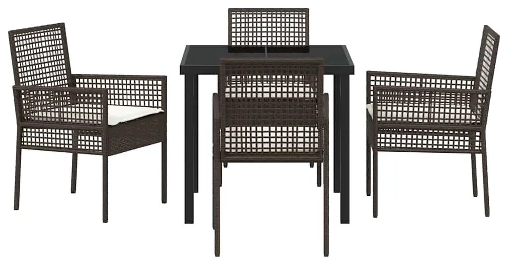 Conjunto de Jantar de Jardim 5 Peças com Almofadas Castanho Rattan Sin