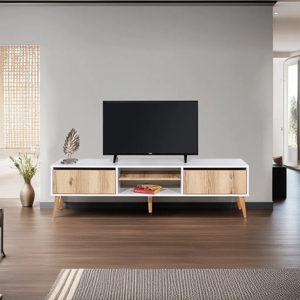 Móvel TV Kraf – Branco Felt – 180 x 50 x 40 cm