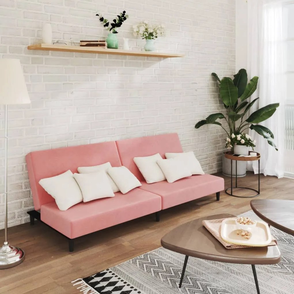 337303 vidaXL Sofá-cama de 2 lugares veludo rosa