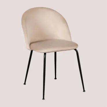 Pack De 4 Cadeiras De Jantar Estofadas E Em Aço Kana Design Negro & Velluto Castanho Trigo & Veludo - Sklum