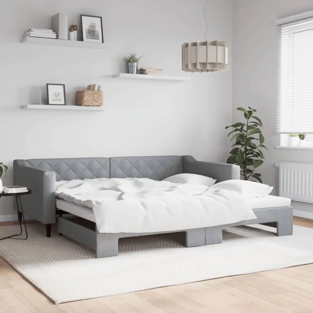 vidaXL Sofá-cama com gavetão 100x200 cm tecido cinzento-claro