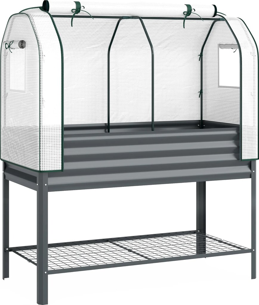 Outsunny Mesa de Cultivo com Cobertura de Estufa e Prateleira Inferior 120x55x140 cm Cinzento Escuro | Aosom Portugal