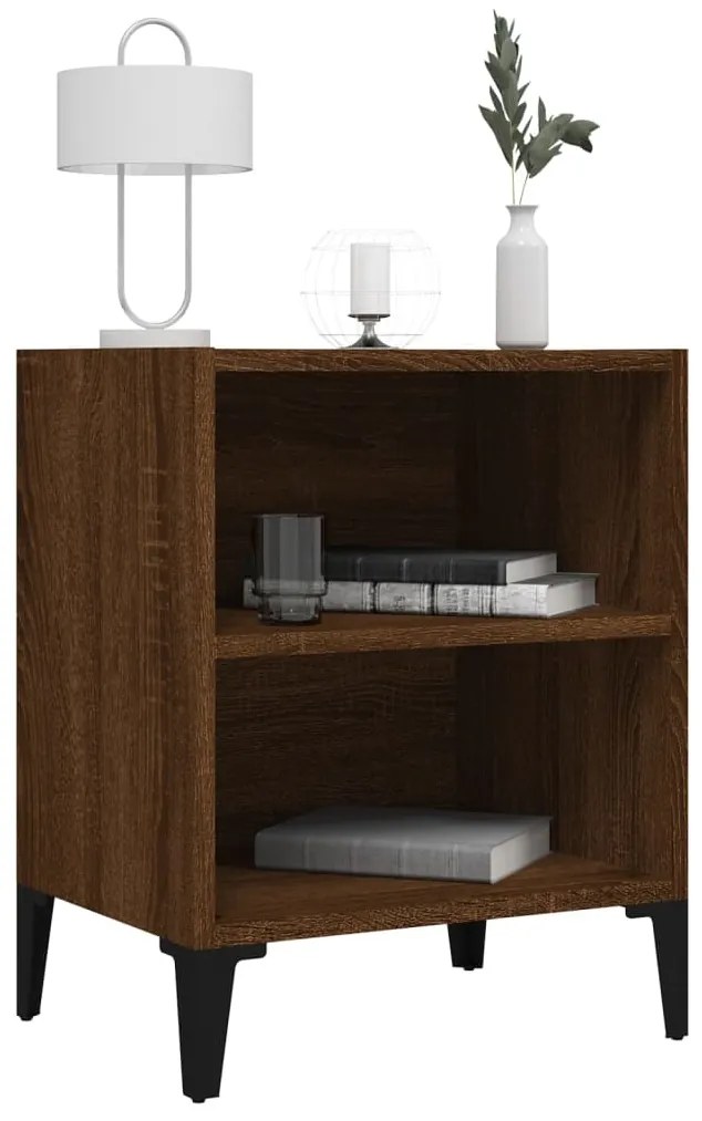 Mesa cabeceira pernas de metal 40x30x50cm cor carvalho castanho